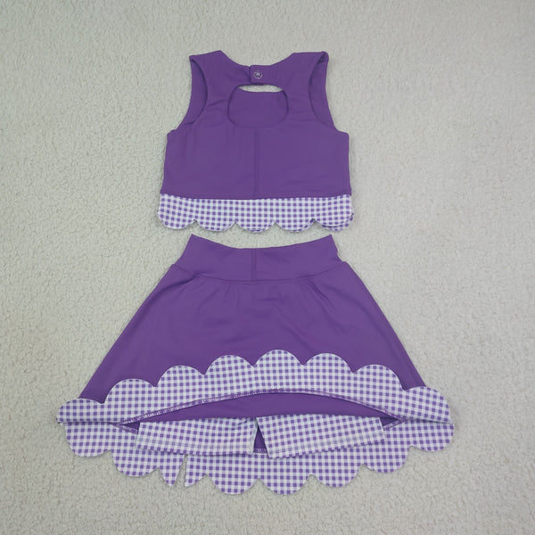 RTS GSD4225 toddler clothes bows purple plaid girl summer yoga set sports clothing set skirt set