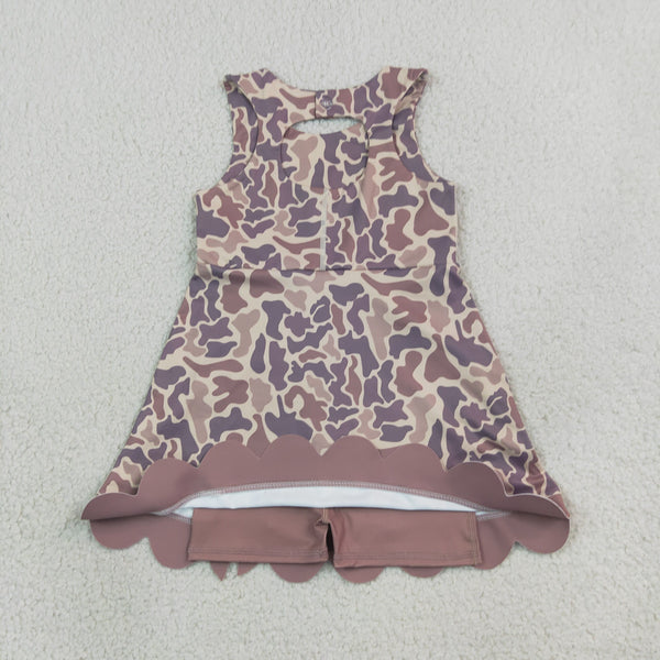 RTS Matching clothing camo print kid sleeveless scallop bow dress fall clothing-2026.9.28