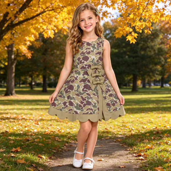RTS GSD4228 baby girl clothes camo print sleeveless yoga athletic dress