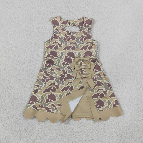 RTS Matching clothing camo print kid sleeveless scallop bow dress fall clothing-2026.9.28