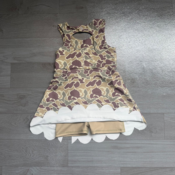 GSD4228 pre-order kids clothes green camo girl summer dress quick dry sportss calloped dress with Underwear shorts  -real pic 2026.7.28