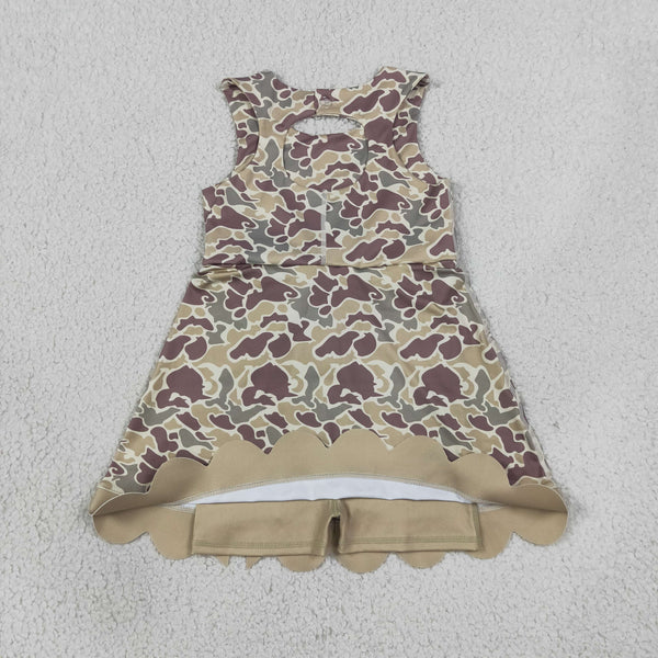 RTS Matching clothing camo print kid sleeveless scallop bow dress fall clothing-2026.9.28