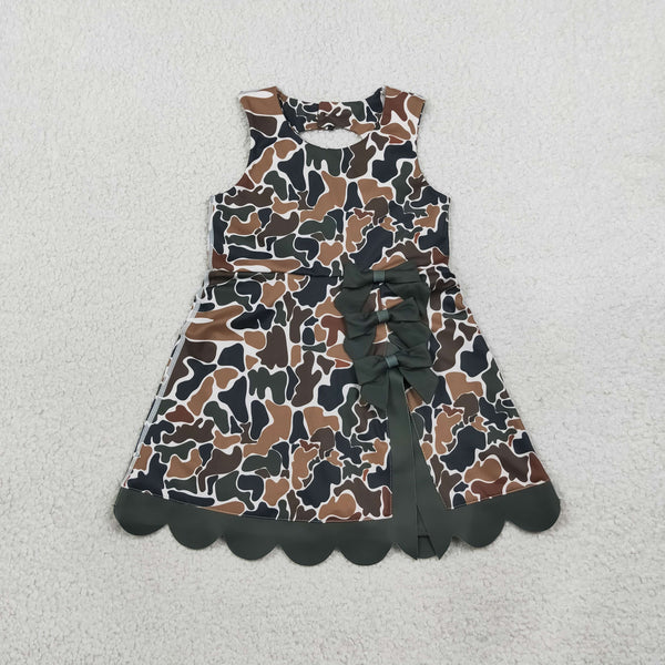RTS Matching clothing camo print kid sleeveless scallop bow dress fall clothing-2026.9.28