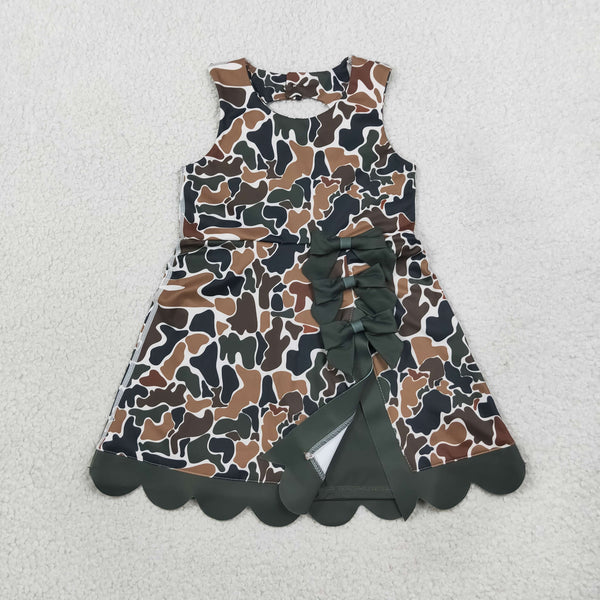 RTS Matching clothing camo print kid sleeveless scallop bow dress fall clothing-2026.9.28