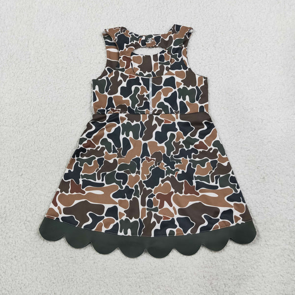 RTS Matching clothing camo print kid sleeveless scallop bow dress fall clothing-2026.9.28
