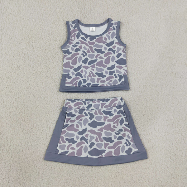GSD4230 RTS kids girl clothes yoga grey camo toddler girl yoga summer outfit sports clothing set