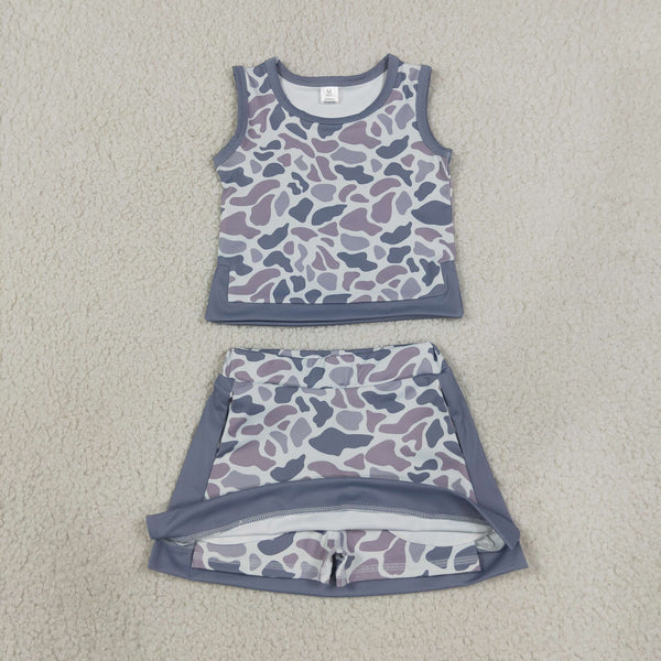 GSD4230 RTS kids girl clothes yoga grey camo toddler girl yoga summer outfit sports clothing set