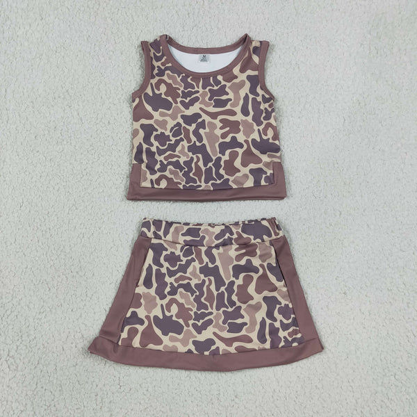 RTS GSD4231 kids girl clothes camo yoga sports clothing set summer skirt set