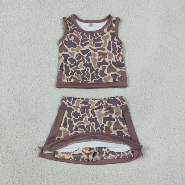 RTS GSD4231 kids girl clothes camo yoga sports clothing set summer skirt set