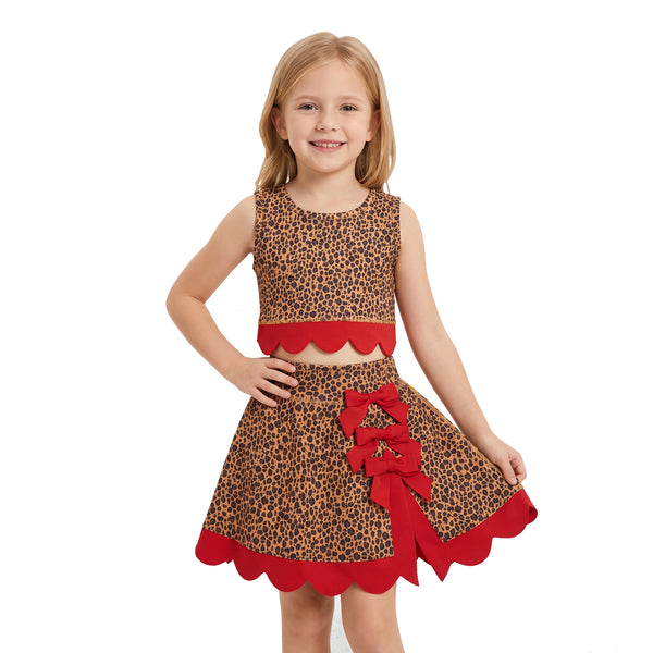 RTS GSD4234 baby girl clothes leopard print sleeveless yoga top skort outfit
