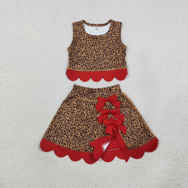 RTS GSD4234 baby girl clothes leopard print sleeveless yoga top skort outfit