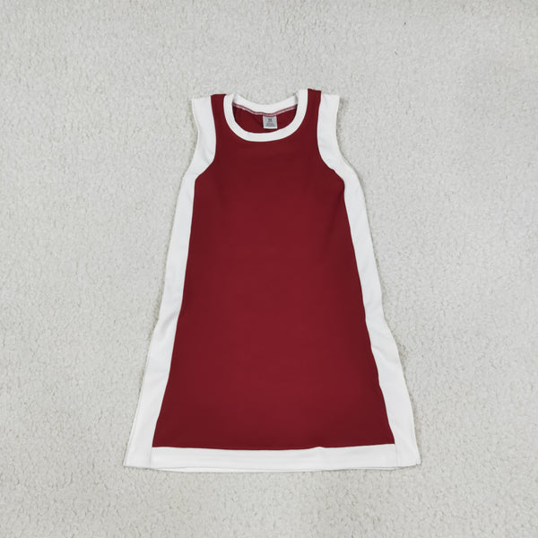 RTS GSD4257 toddler girl yoga clothes red white trim sleeveless dress