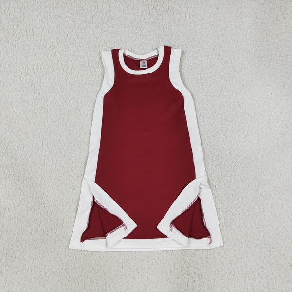 RTS GSD4257 toddler girl yoga clothes red white trim sleeveless dress