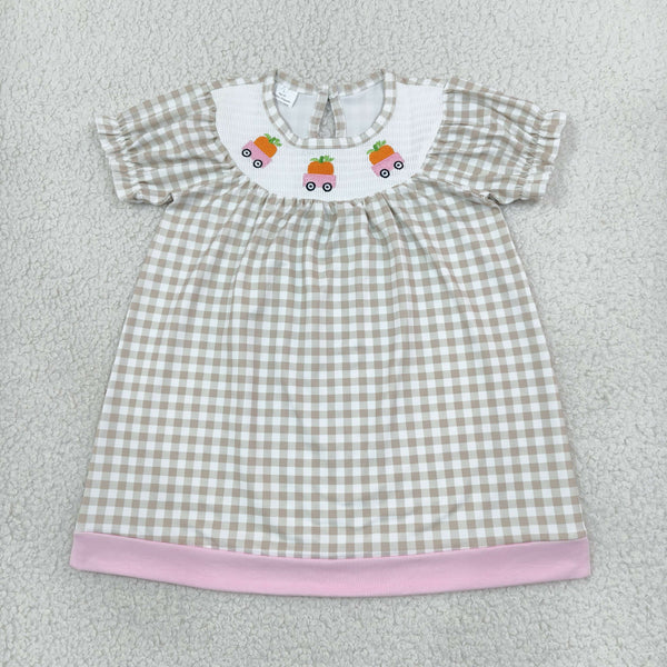 RTS Matching clothing kids carrot truck embroidery gingham print baby girl short sleeve dress and romper-2026.10.8