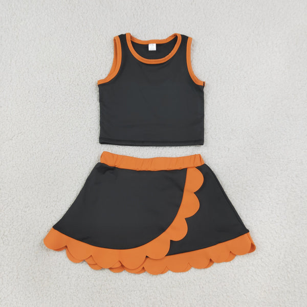 RTS GSD4259 girls yellow orange sleeveless skirt outfits yoga sports clothing set