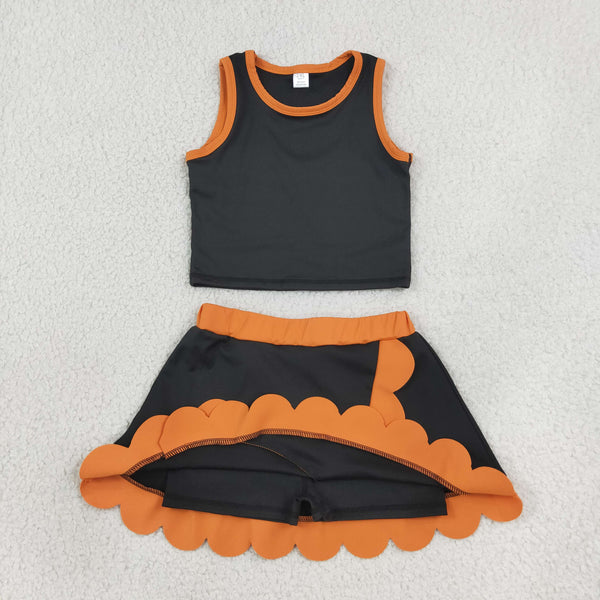 RTS GSD4259 girls yellow orange sleeveless skirt outfits yoga sports clothing set