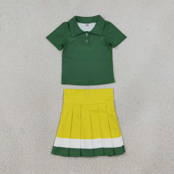 GSD4261 RTS kids girl clothes yoga green print girl summer yoga set sports clothing set
