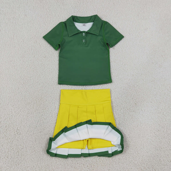 RTS Matching clothing kids yoga solid polo color block pleated skirt toddler girl short sleeve outfit-2026.10.7