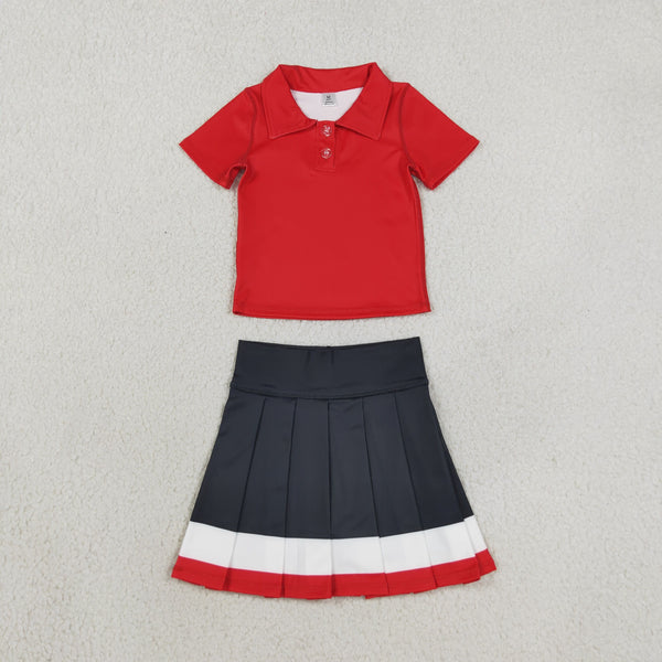RTS GSD4262 baby girl clothes solid color print short sleeve top yoga skort outfit