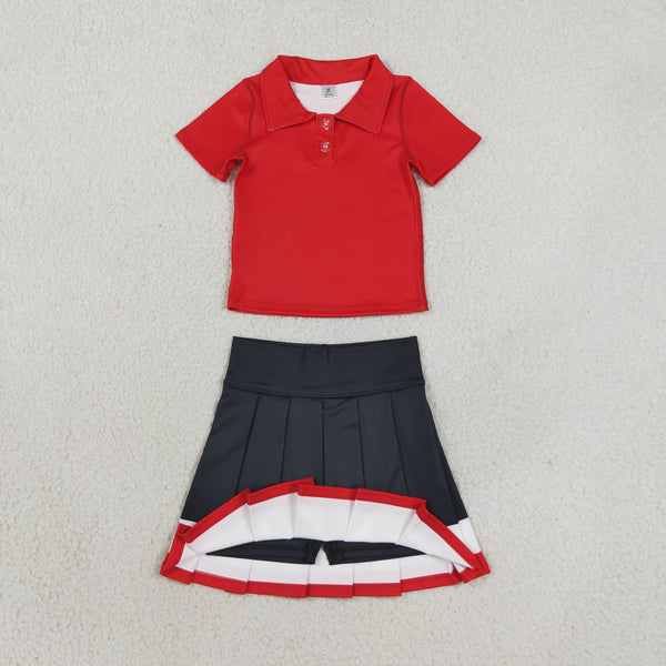 RTS Matching clothing kids yoga solid polo color block pleated skirt toddler girl short sleeve outfit-2026.10.7
