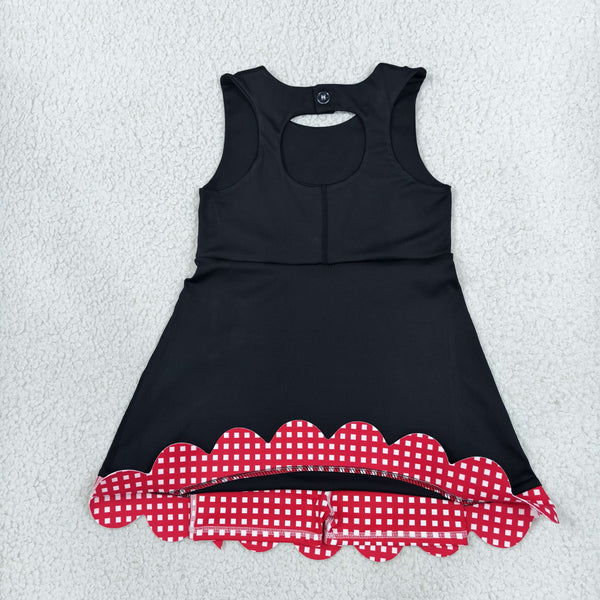 RTS GSD4263 toddler girl clothes black solid sleeveless scallop yoga dress