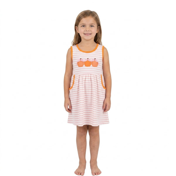 RTS GSD4265 toddler girl clothes pumpkin applique stripe print sleeveless tank dress outfit
