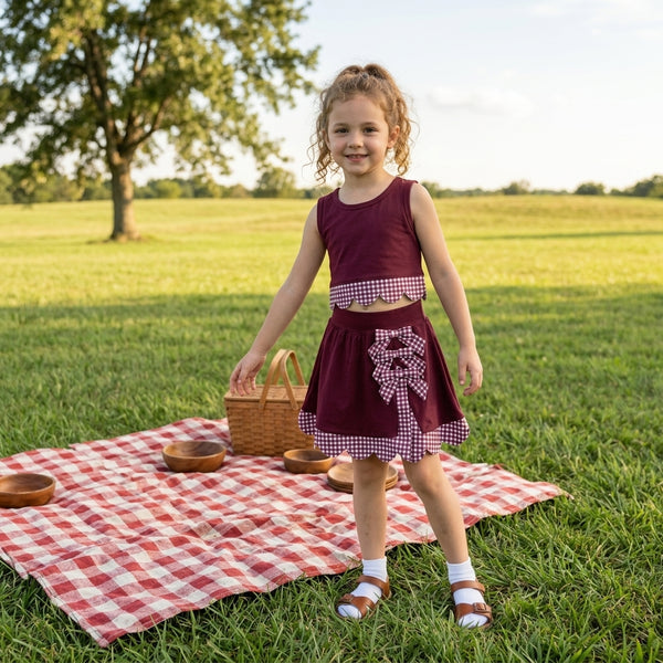 RTS GSD4266 yoga baby girl clothes scallop lace print sleeveless skirt athletic outfit