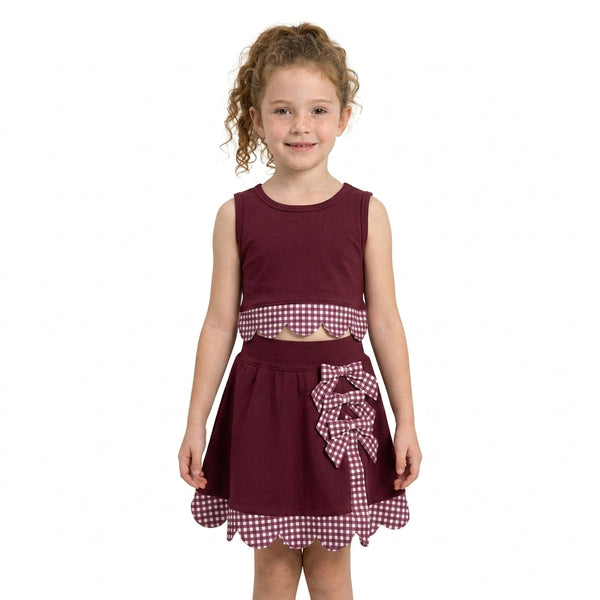 RTS GSD4266 yoga baby girl clothes scallop lace print sleeveless skirt athletic outfit