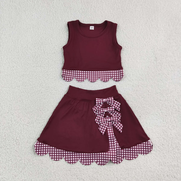 RTS GSD4266 yoga baby girl clothes scallop lace print sleeveless skirt athletic outfit