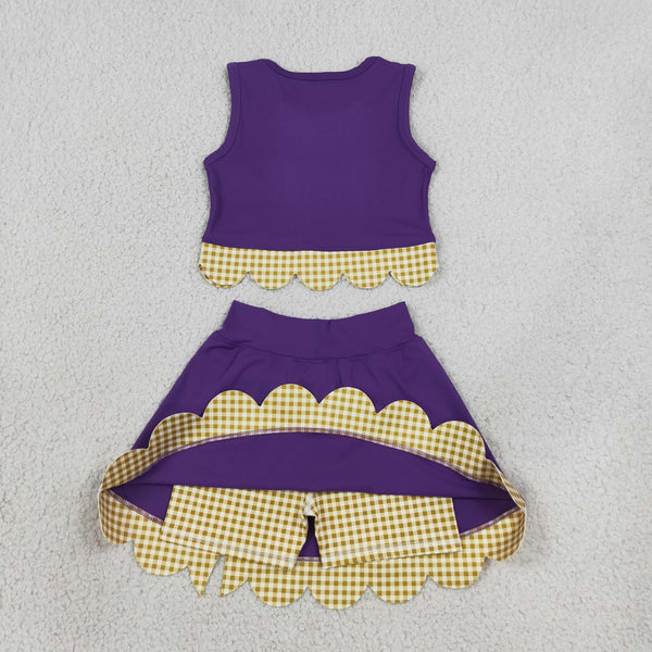 RTS GSD4267 toddler clothes bows yellow plaid purple girl summer yoga set sports clothing set skirt set