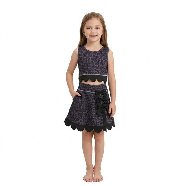 RTS GSD4268 baby girl clothes dark leopard print sleeveless scallop yoga skirt outfit sports clothing set
