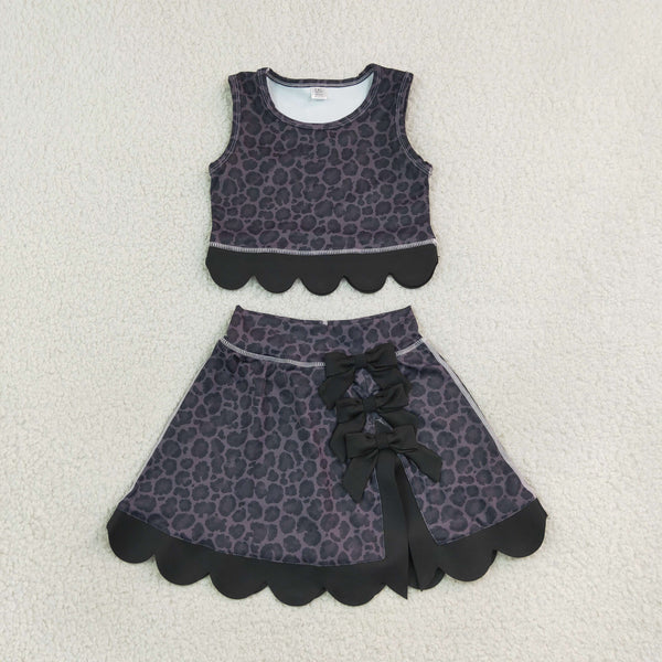 RTS GSD4268 baby girl clothes dark leopard print sleeveless scallop yoga skirt outfit sports clothing set