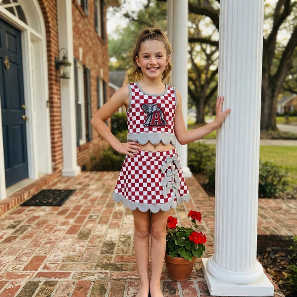 RTS GSD4284 toddler girl yoga clothes red check print sleeveless skirt outfit