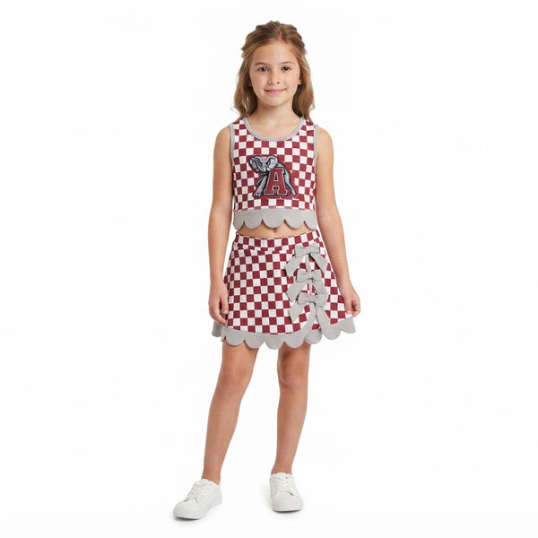 RTS GSD4284 toddler girl yoga clothes red check print sleeveless skirt outfit