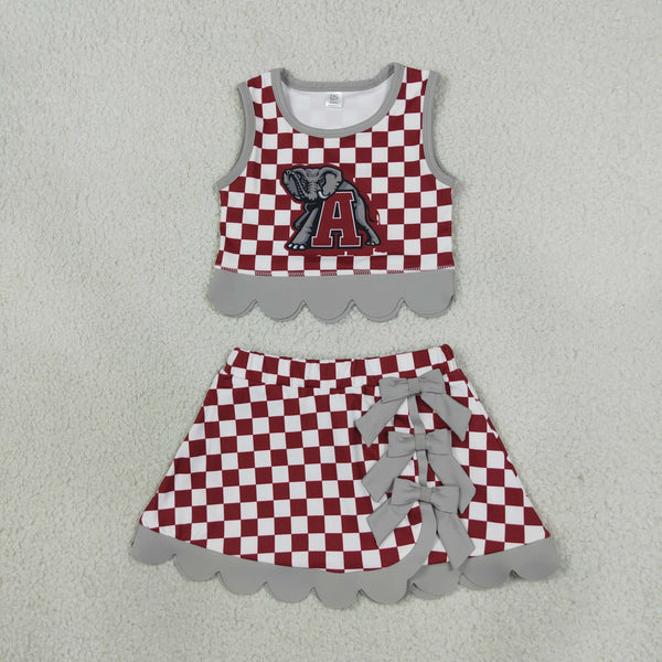 RTS GSD4284 toddler girl yoga clothes red check print sleeveless skirt outfit