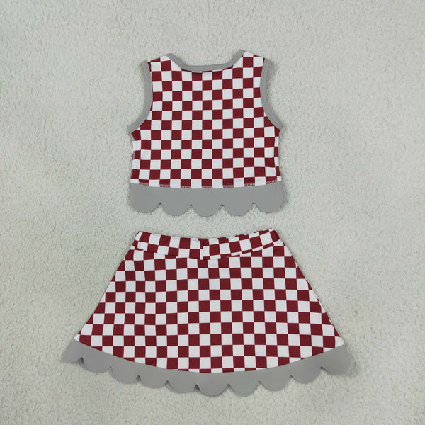 RTS GSD4284 toddler girl yoga clothes red check print sleeveless skirt outfit