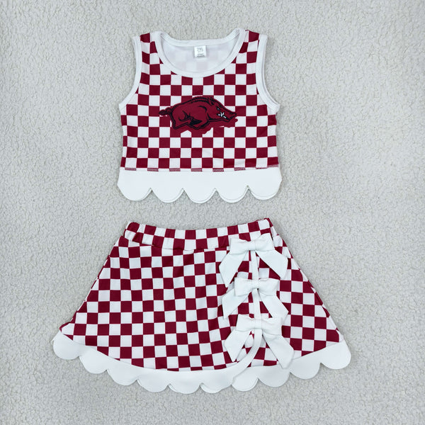 RTS GSD4286 toddler girl clothes checkered print sleeveless yoga scallop skirt outfit