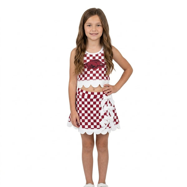 RTS GSD4286 toddler girl clothes checkered print sleeveless yoga scallop skirt outfit