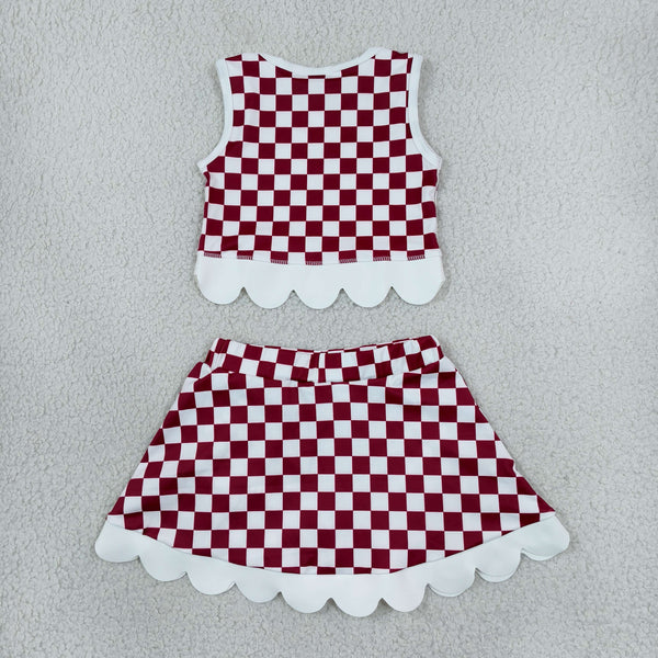 RTS GSD4286 toddler girl clothes checkered print sleeveless yoga scallop skirt outfit