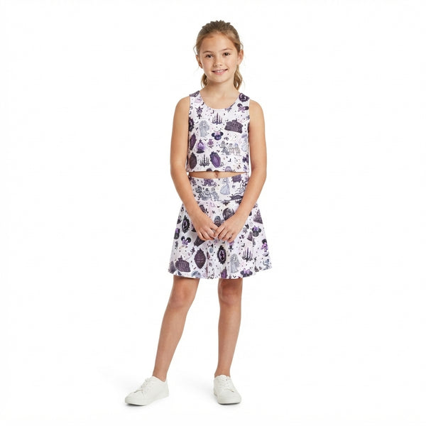 RTS GSD4289 baby girl clothes halloween haunted house print sleeveless yoga top skirt
