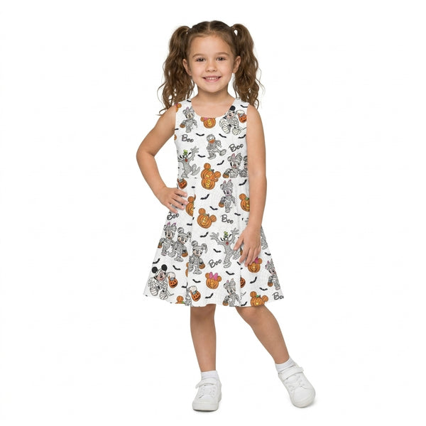 RTS GSD4291 baby girl halloween mickey mummy pumpkin print clothes sleeveless athletic yoga flare dress sports clothes