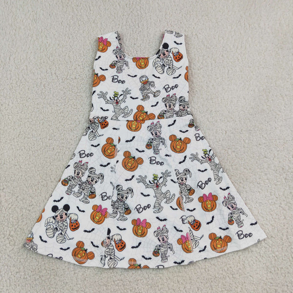 RTS GSD4291 baby girl halloween mickey mummy pumpkin print clothes sleeveless athletic yoga flare dress sports clothes