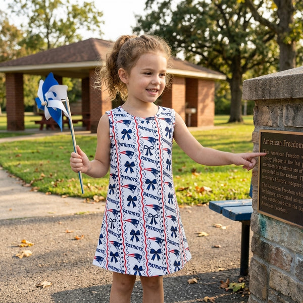 RTS GSD4293 baby girl  NFL patriots team logo print clothes sleeveless flare dress outfit