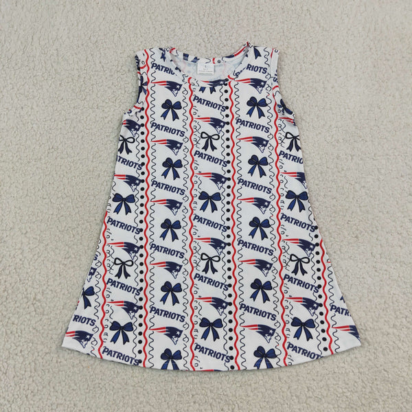 RTS GSD4293 baby girl  NFL patriots team logo print clothes sleeveless flare dress outfit
