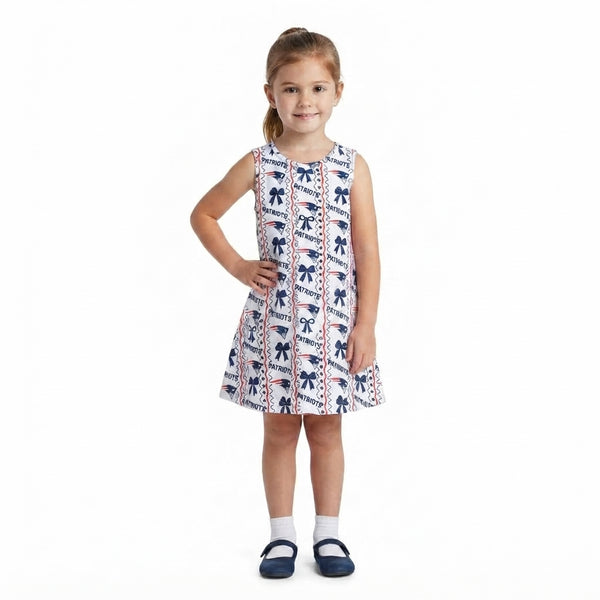 RTS GSD4293 baby girl  NFL patriots team logo print clothes sleeveless flare dress outfit