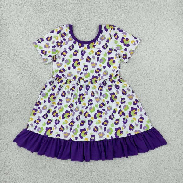 RTS GSD4321 toddler girl clothes Mardi Gras leopard print short sleeve dress