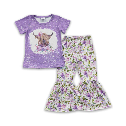 GSPO0264 toddler girl clothes purple floral  spring outfit