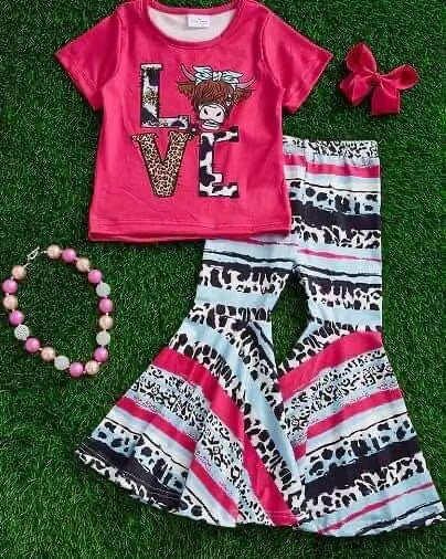 GSPO0371 baby girl clothes love cow fall spring outfits