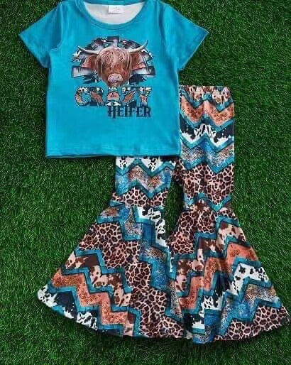 GSPO0372 baby girl clothes blue cow fall spring outfits