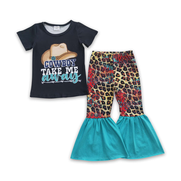GSPO0373 baby girl clothes cowboy take me away bell bottom outfit bells set
